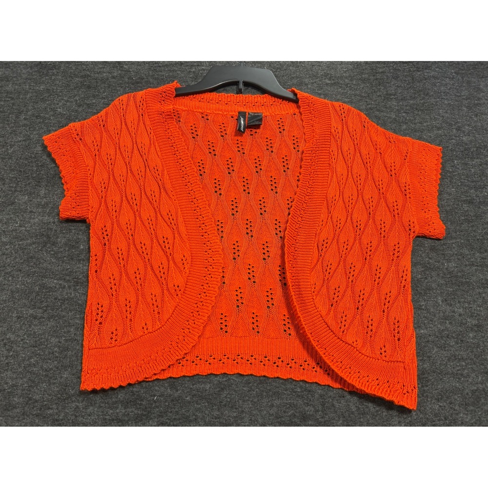 Jason Maxwell Shrug Cardigan Womens Medium Orange Pointelle Knit Short Sleeve